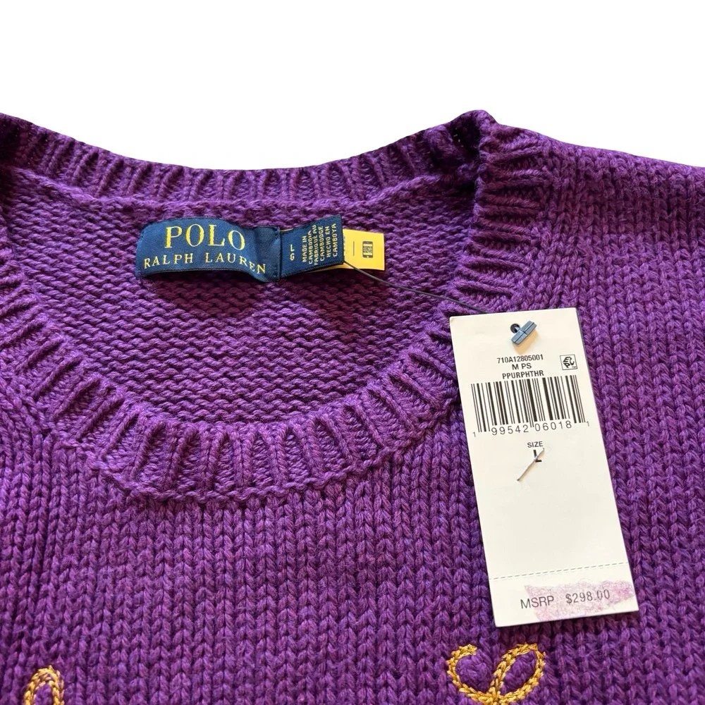 Polo Ralph Lauren Mens Purple Crest Embroidered Cotton Sweater Large NWT